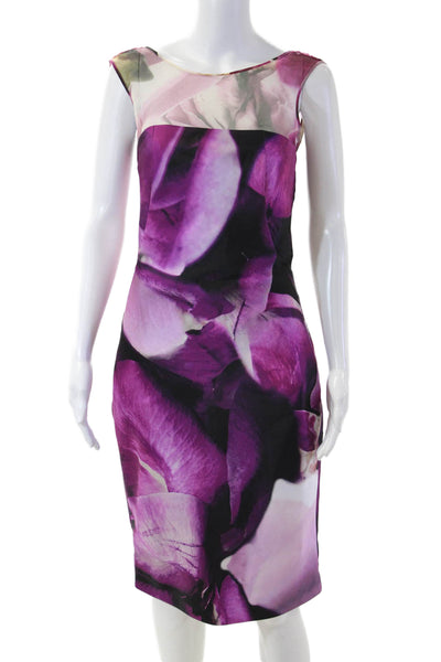 Monique Lhuillier Women Sheath Dress Purple Sleeveless Round Neck Size 4