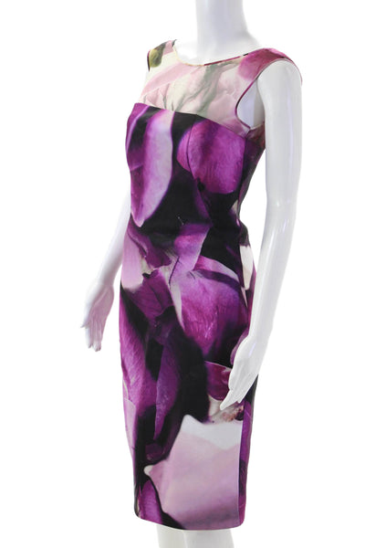 Monique Lhuillier Women Sheath Dress Purple Sleeveless Round Neck Size 4