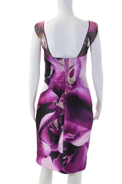 Monique Lhuillier Women Sheath Dress Purple Sleeveless Round Neck Size 4