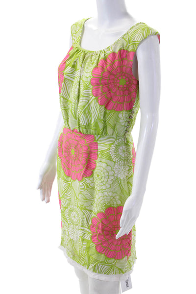 Trina Turk Women Shift Sundress Green Floral Silk Sleeveless Knee-Length Size 4