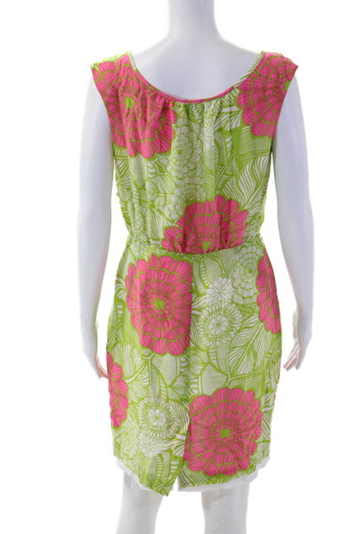 Trina Turk Women Shift Sundress Green Floral Silk Sleeveless Knee-Length Size 4