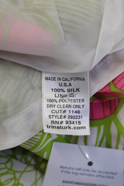 Trina Turk Women Shift Sundress Green Floral Silk Sleeveless Knee-Length Size 4