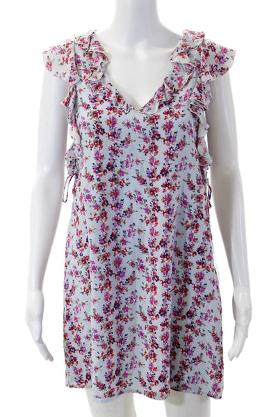 Club Monaco Women Light Blue Floral Shift Sundress V-Neck Sleeveless Size 0
