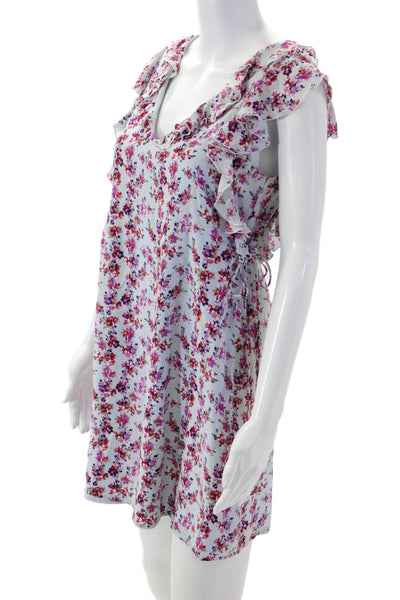 Club Monaco Women Light Blue Floral Shift Sundress V-Neck Sleeveless Size 0