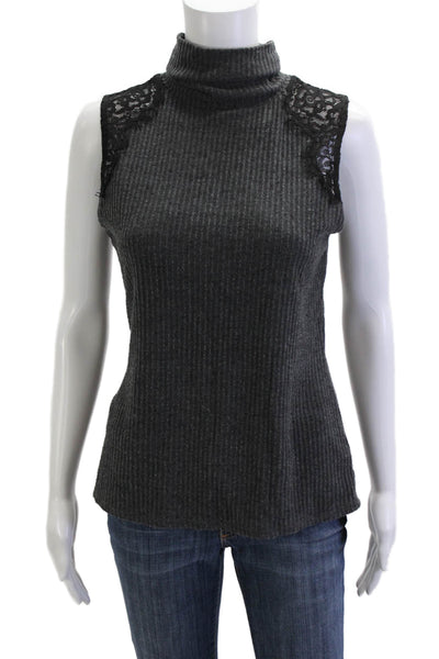 Generation Love Womens Dark Gray Sleeveless Turtleneck Tank Button Size S