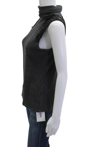 Generation Love Womens Dark Gray Sleeveless Turtleneck Tank Button Size S