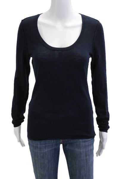 Malika Womens Basic Cashmere Round Neck Long Sleeve Dark Blue T-Shirt Size S