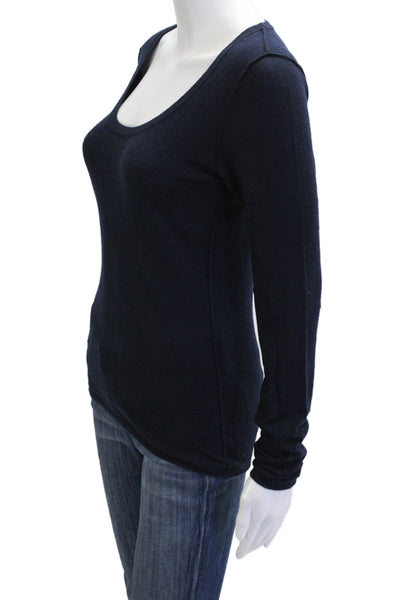 Malika Womens Basic Cashmere Round Neck Long Sleeve Dark Blue T-Shirt Size S