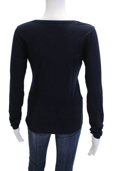 Malika Womens Basic Cashmere Round Neck Long Sleeve Dark Blue T-Shirt Size S