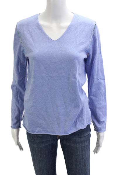Zaket & Plover Womens Basic V-Neck T-Shirt Light Blue Long Sleeve Size S