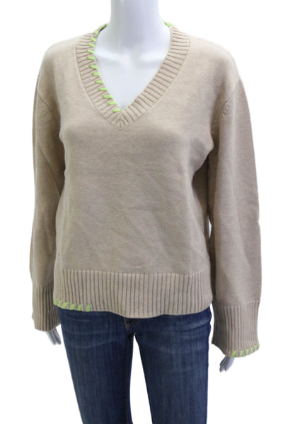 WISPR Unisex Pullover Sweater Beige Acrylic V Neck Long Sleeve Size M