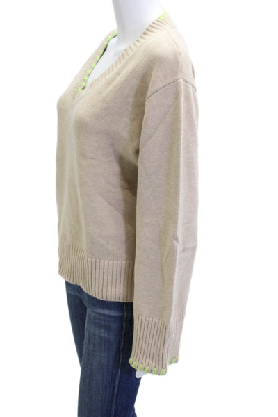 WISPR Unisex Pullover Sweater Beige Acrylic V Neck Long Sleeve Size M