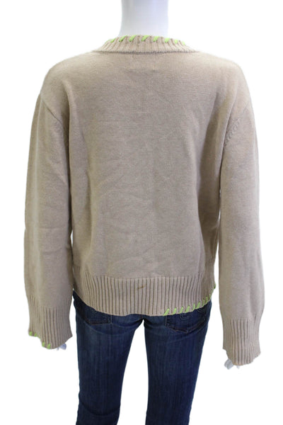 WISPR Unisex Pullover Sweater Beige Acrylic V Neck Long Sleeve Size M