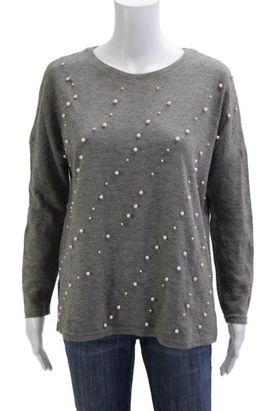 Zara W&B Women Pullover Sweaters Gray Round Neck Long Sleeve Polyester Size S