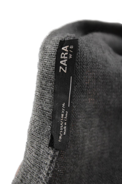 Zara W&B Women Pullover Sweaters Gray Round Neck Long Sleeve Polyester Size S