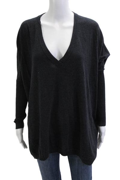 Autumn Cashmere Women Pullover Cashmere V-Neck Dark Gray Sweater Size S