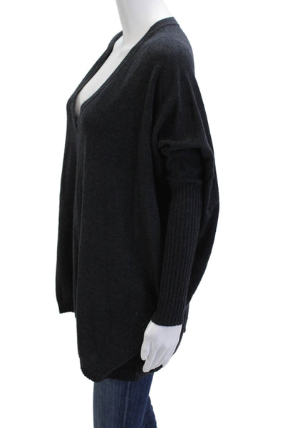 Autumn Cashmere Women Pullover Cashmere V-Neck Dark Gray Sweater Size S
