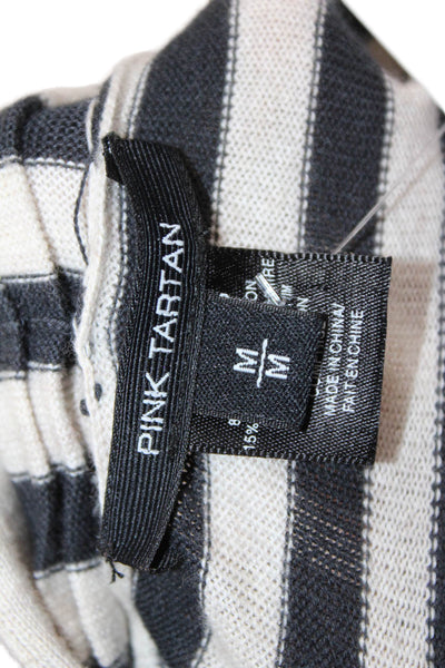 Pink Tartan Women Black Striped Button Cardigan Long Sleeve Size M