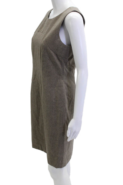 Luca Luca Women Sheath Dress Brown Wool Sleeveless Round Neck Zip Size S