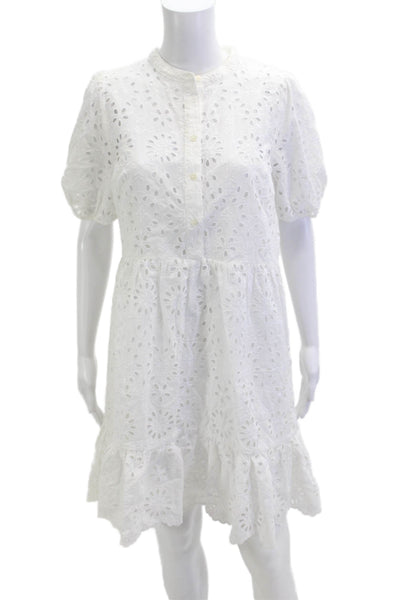 J Crew Womens White Floral Shirt Dress Collared Short Sleeve Knee Length Size 6