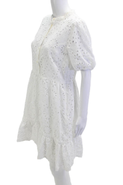 J Crew Womens White Floral Shirt Dress Collared Short Sleeve Knee Length Size 6