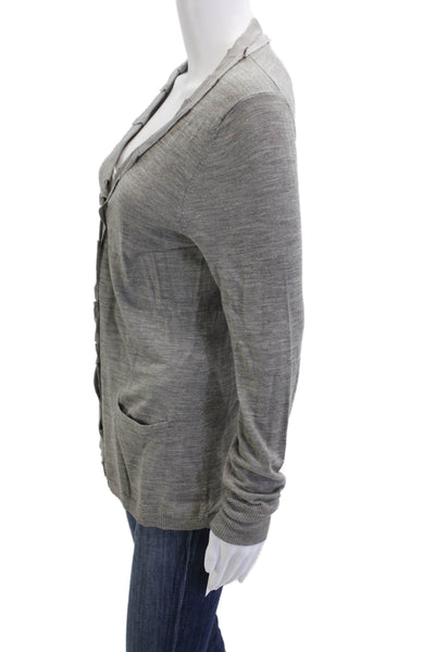 Elie Tahari Women Cardigan Gray V-Neck Button Long Sleeve Merino Wool Size M