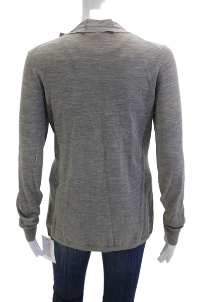 Elie Tahari Women Cardigan Gray V-Neck Button Long Sleeve Merino Wool Size M