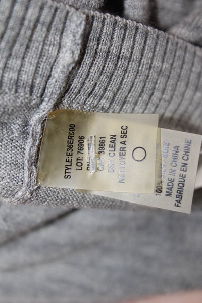 Elie Tahari Women Cardigan Gray V-Neck Button Long Sleeve Merino Wool Size M
