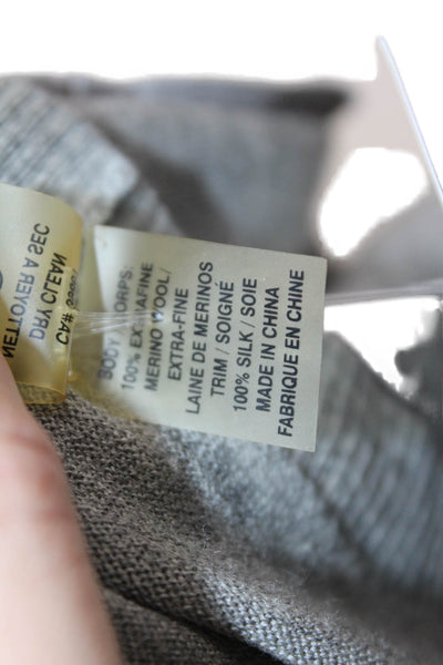 Elie Tahari Women Cardigan Gray V-Neck Button Long Sleeve Merino Wool Size M