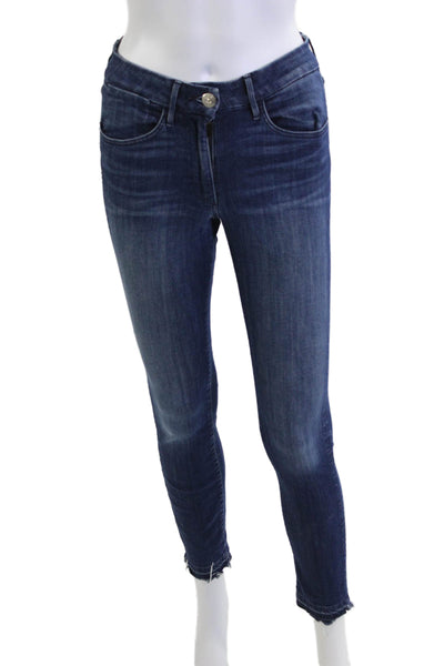 3x1 NYC Women Ankle Skinny Jeans Dark Blue Mid Rise Button Fly Size 23