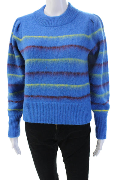 Tanya Taylor Unisex Blue Striped Alpaca Blend Pullover Sweater Crewneck Size XS