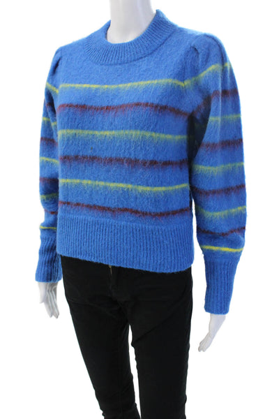 Tanya Taylor Unisex Blue Striped Alpaca Blend Pullover Sweater Crewneck Size XS