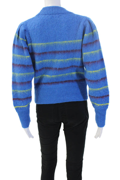 Tanya Taylor Unisex Blue Striped Alpaca Blend Pullover Sweater Crewneck Size XS