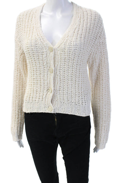 Theory Womens Cardigan Beige V-Neck Button Long Sleeve Cotton Blend Size S