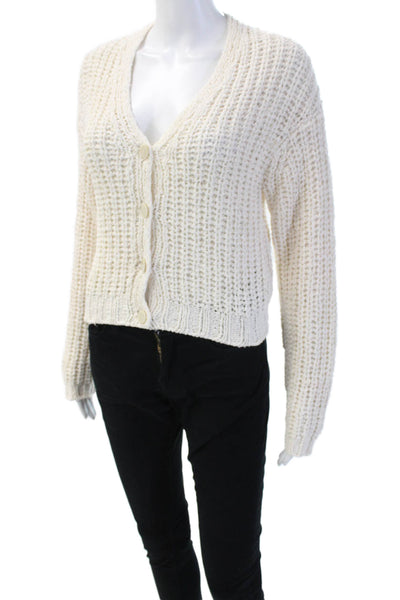 Theory Womens Cardigan Beige V-Neck Button Long Sleeve Cotton Blend Size S