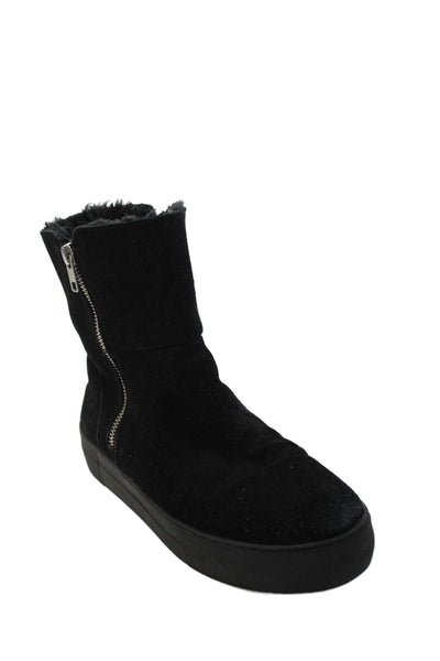 J/Slides Womens Suede Zippered Platform Ankle Comfort Boots Black Size 8