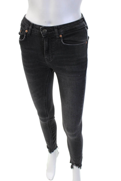 Zara Womens Black Ankle Skinny Jeans Mid Rise 28 Inseam Size 2