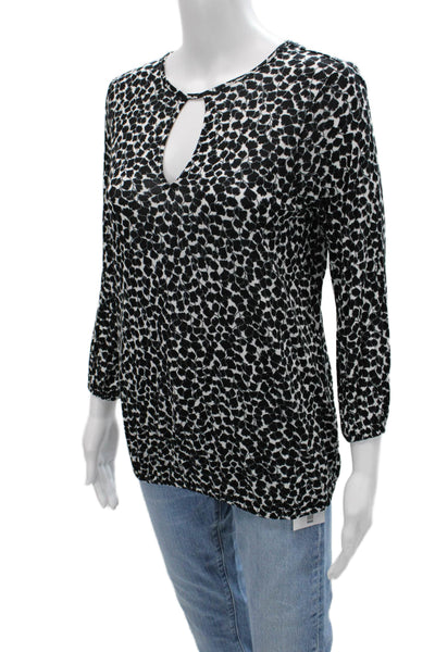 Michael Michael Kors Women Tunic Black Animal Print 3/4 Sleeve Size PS
