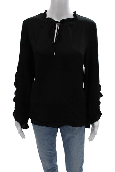 T Tahari Womens Black Solid Drawstring Long Sleeve Blouse Size M