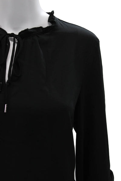 T Tahari Womens Black Solid Drawstring Long Sleeve Blouse Size M