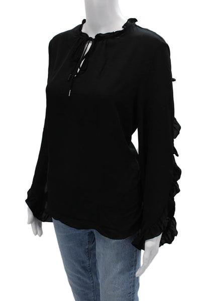 T Tahari Womens Black Solid Drawstring Long Sleeve Blouse Size M