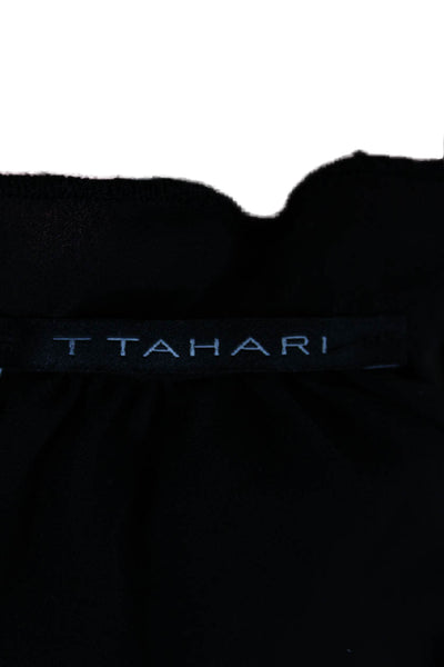 T Tahari Womens Black Solid Drawstring Long Sleeve Blouse Size M