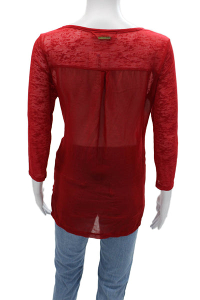 Michael Michael Kors Womens Basic Red T-Shirt Round Neck 3/4 Sleeve Size S