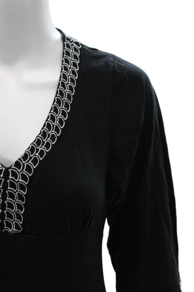 BCBG Max Azria Women Tunic Black V-Neck 3/4 Sleeve 100% Cotton Bohemian Size S