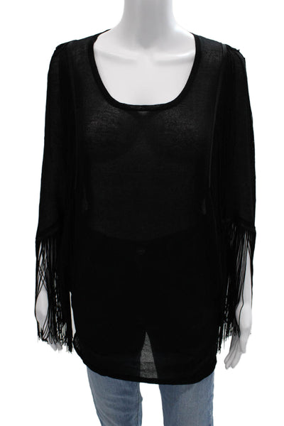 BCBG Max Azria Women Boho Black Round Neck Sweater Polyester Size One Size