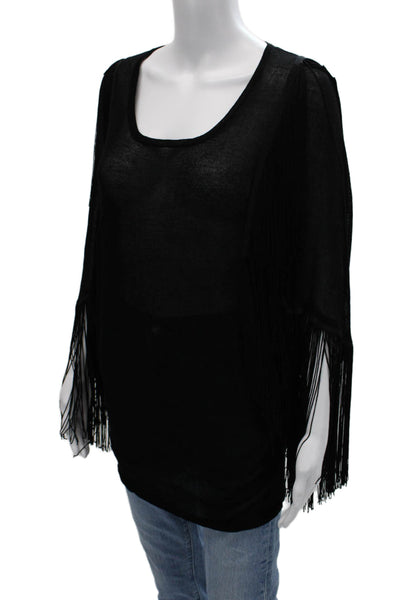 BCBG Max Azria Women Boho Black Round Neck Sweater Polyester Size One Size