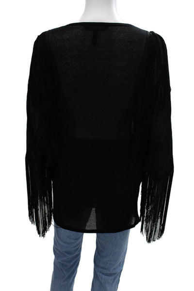 BCBG Max Azria Women Boho Black Round Neck Sweater Polyester Size One Size