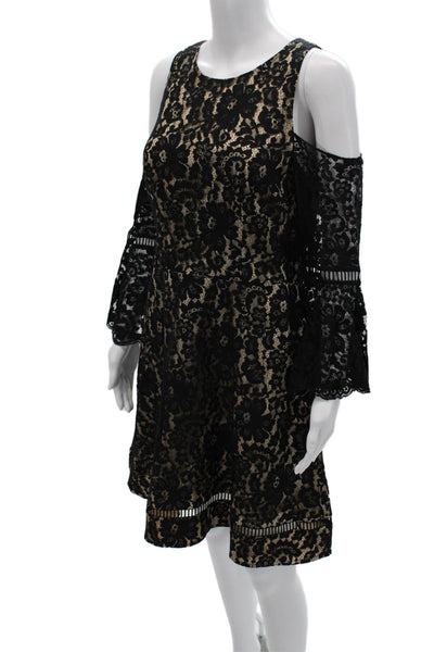 Eliza J Women Black Floral A-Line Fit and Flare Knee Length Dress Size 8