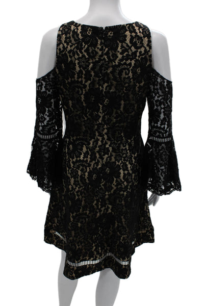 Eliza J Women Black Floral A-Line Fit and Flare Knee Length Dress Size 8