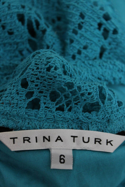 Trina Turk Women Shift Dress Blue 3/4 Sleeve Round Neck Knee Length Size 6